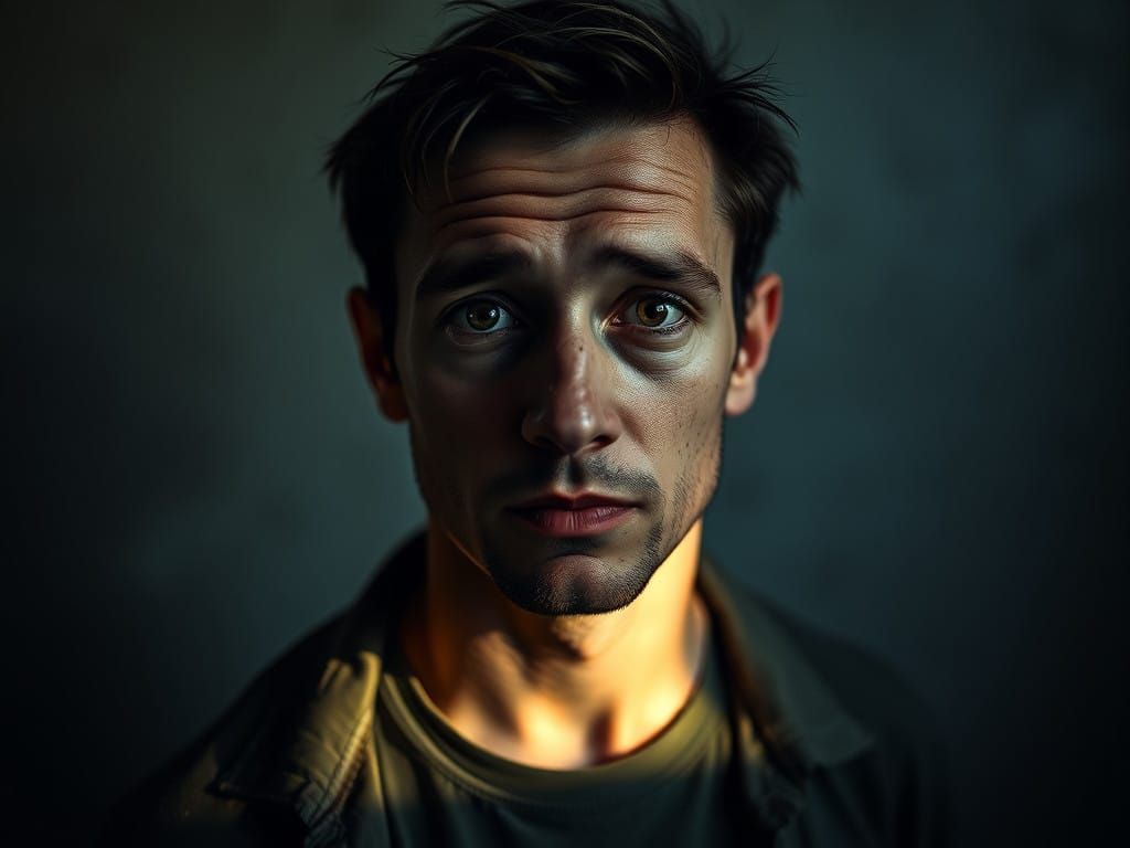 Moody Portrait of a Man, Captured in a Warm, Introspective L...