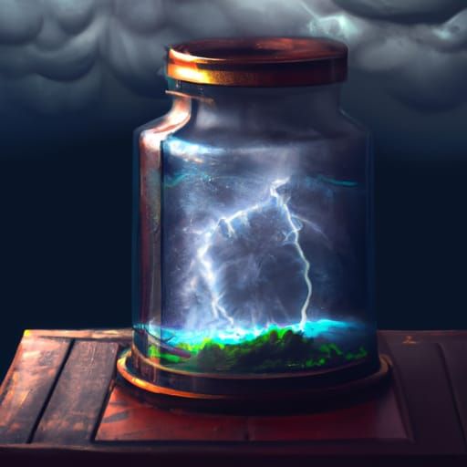Glowing Thunderstorm in Crystal Jar on Lake