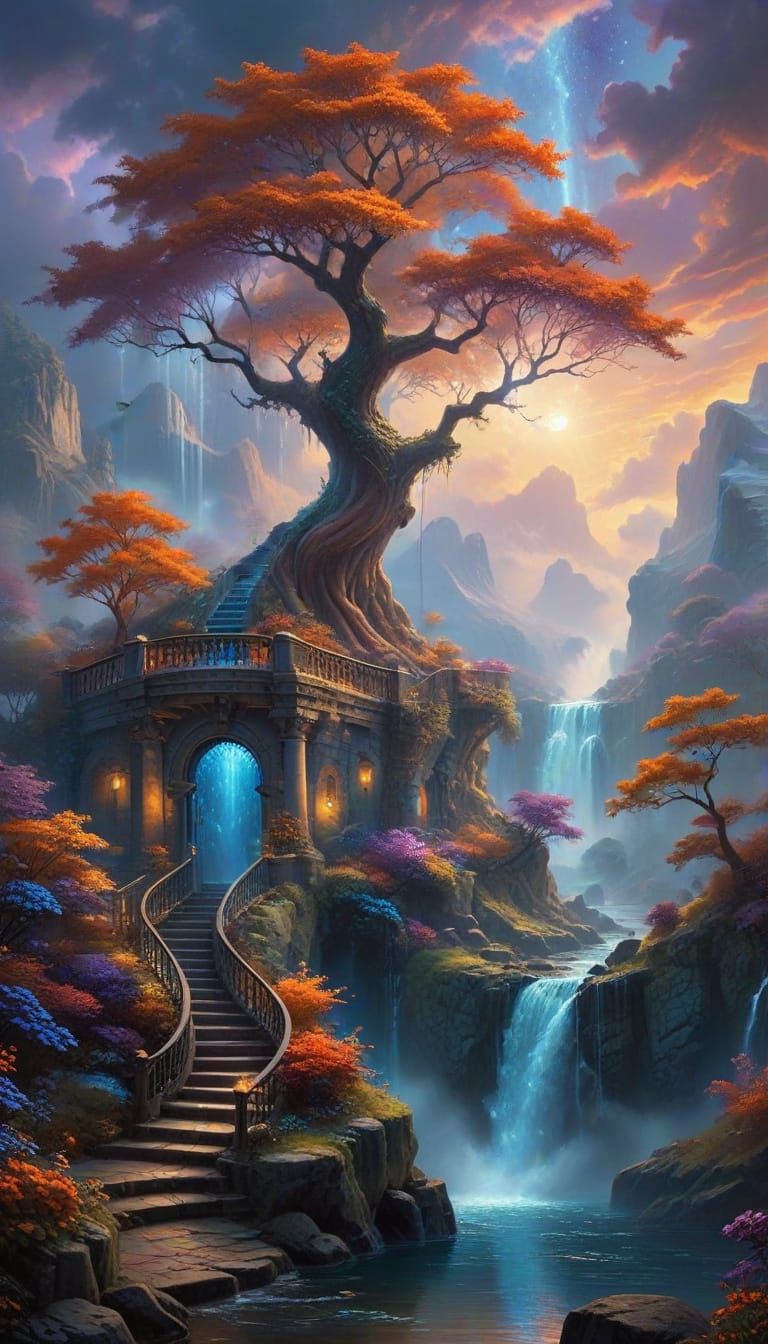 Staircase to Tree of Life on Floating Island