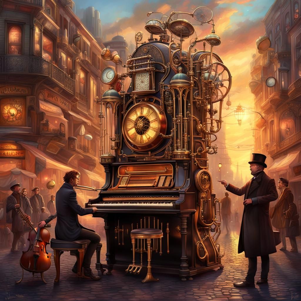 Art Nouveau Steampunk Music Machine at Sunset