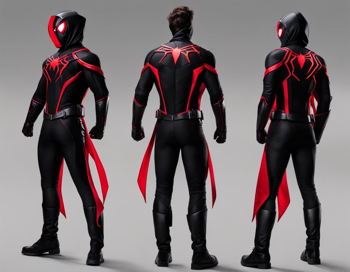 Teenage Superhero in Black Spider Suit