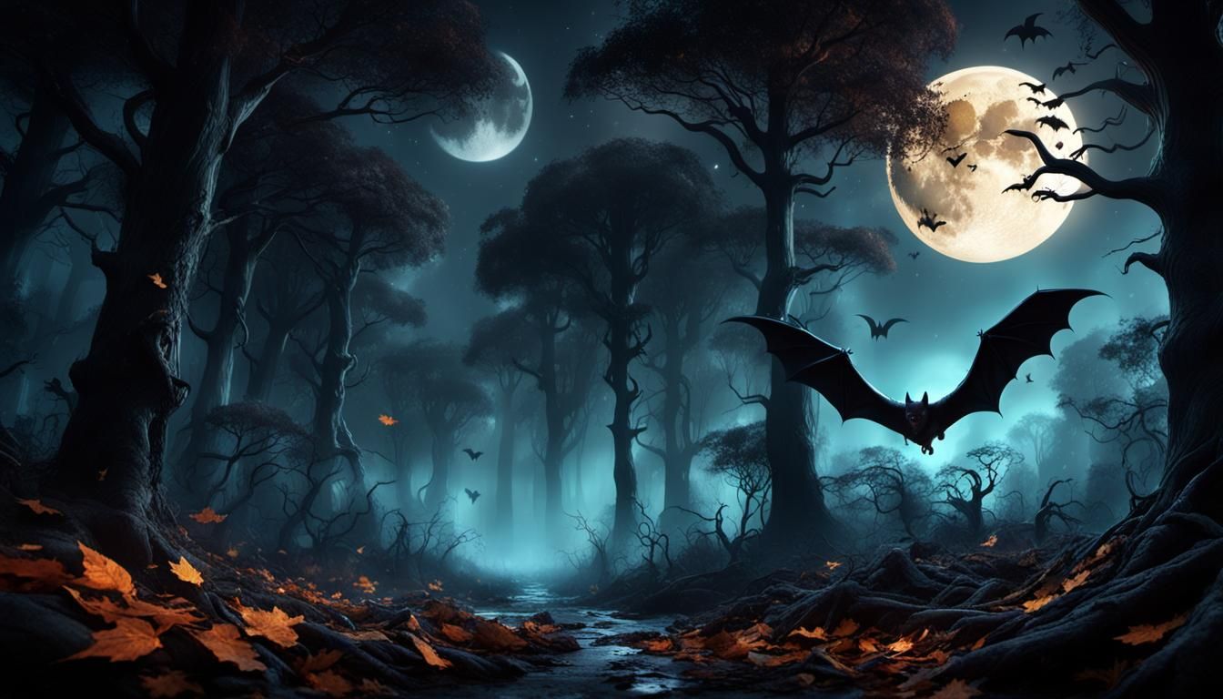 Spooky Forest with Fluttering Leaves and Moonlight