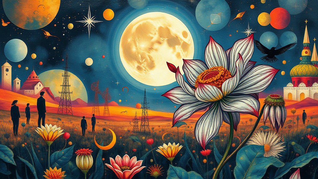 Luminous Moonflower in Fluorescent Impasto Style