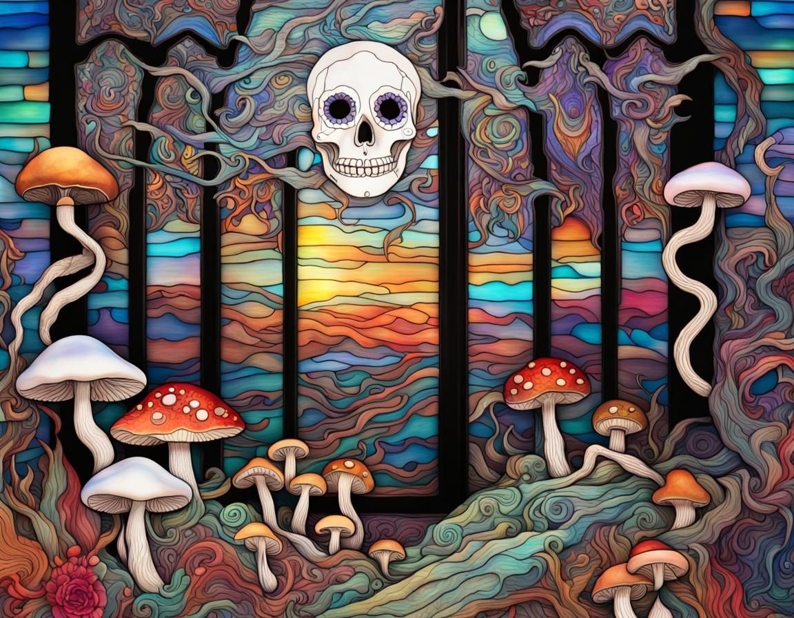 Colorful Mushroom Art Nouveau Scherenschnitte Creation