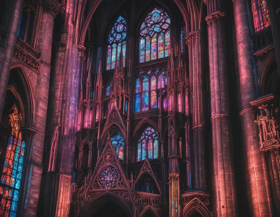 Cyberpunk Notre-Dame Cathedral in Neon HDR