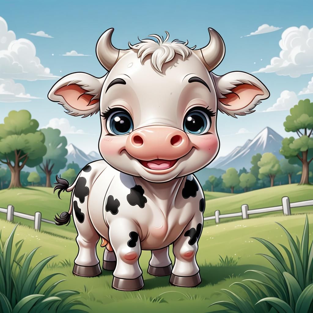 Chibi Cow Cartoon for Coloring Book