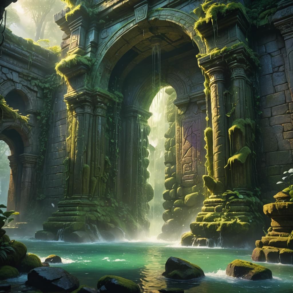 Mystical Temple: Water Splashing in Fantasy Concept Art