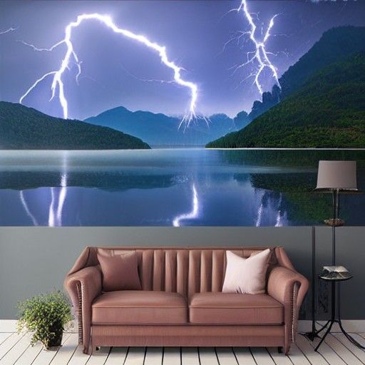 Lightning Strikes Mountain Lake: Matte Painting