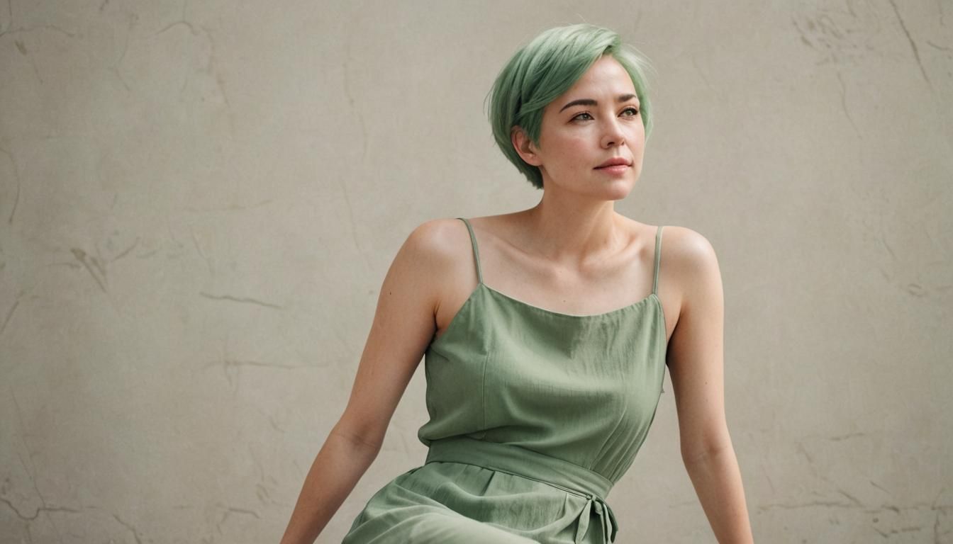 Girl with Green Hair in Pastel Colors