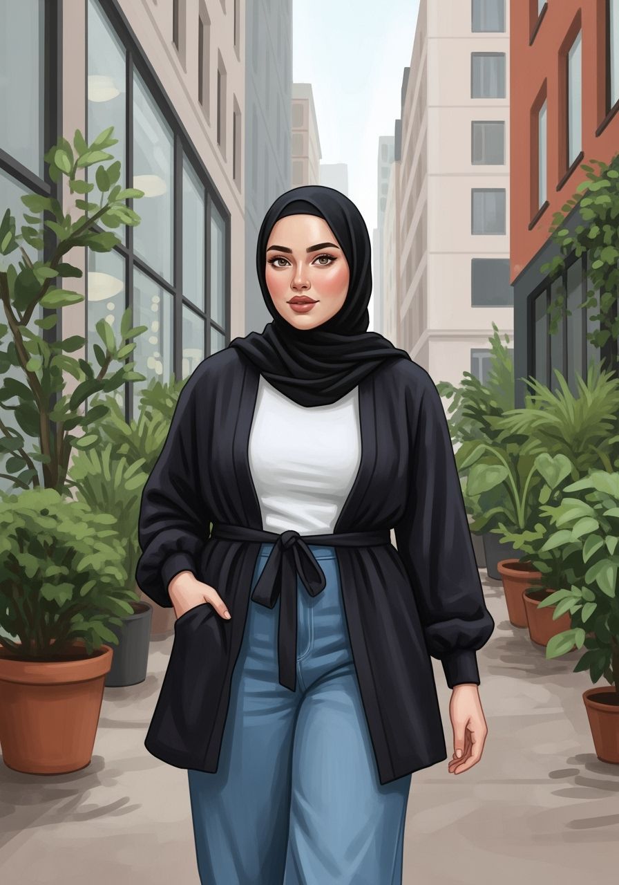 Elegant Swedish Woman in Hijab and Cardigan