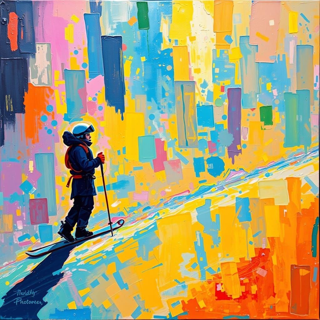 Skier in Holographic Displays: Abstract Expressionist Painti...