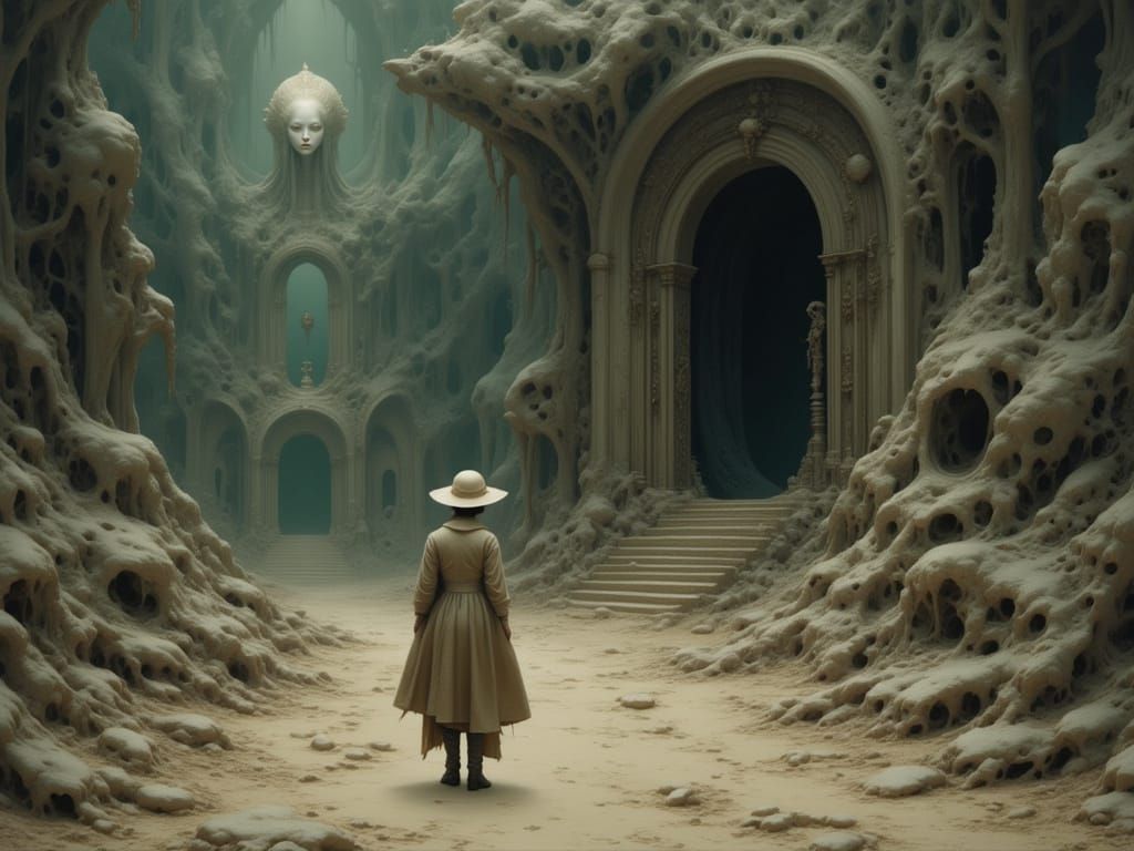 Adventurer at Ancient Doorway on Mystical Plane