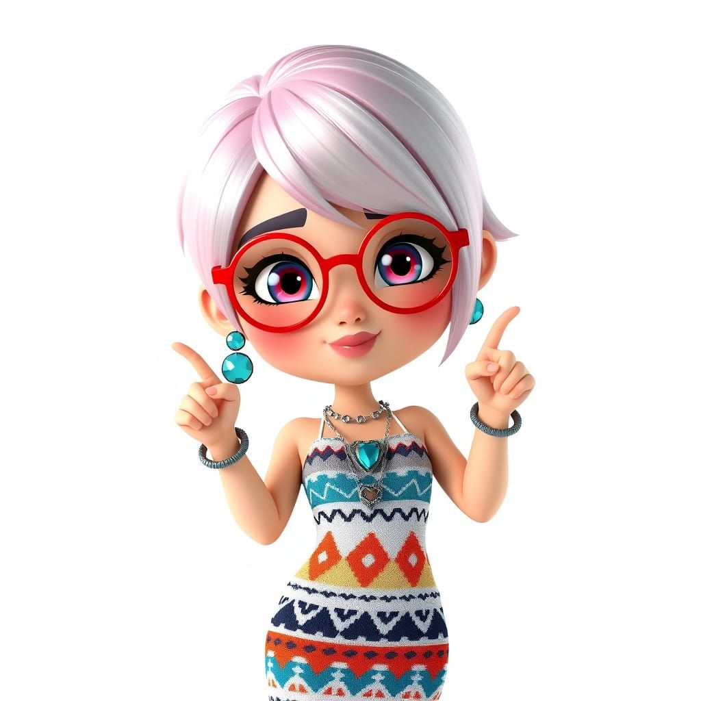 Playful Chibi Woman in Pixar Animation Style