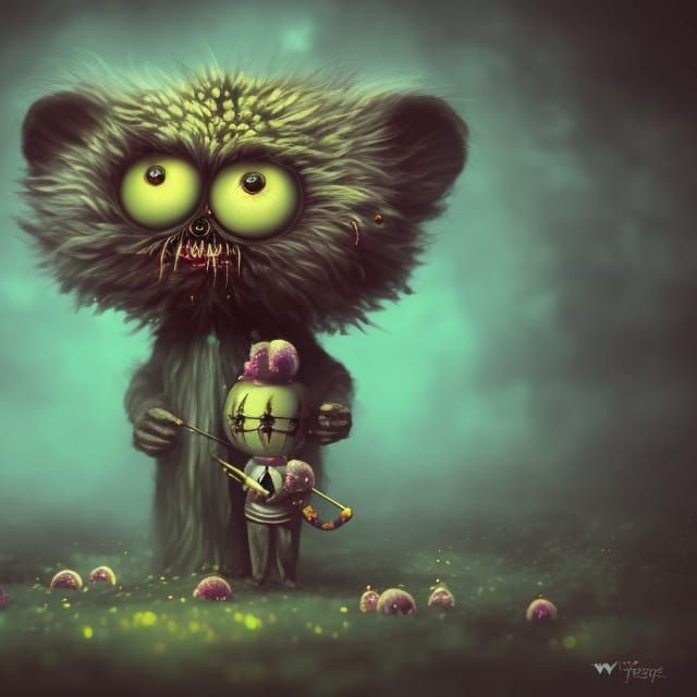 Fluffy Candyman Monster Portrait in Dark Fantasy Style