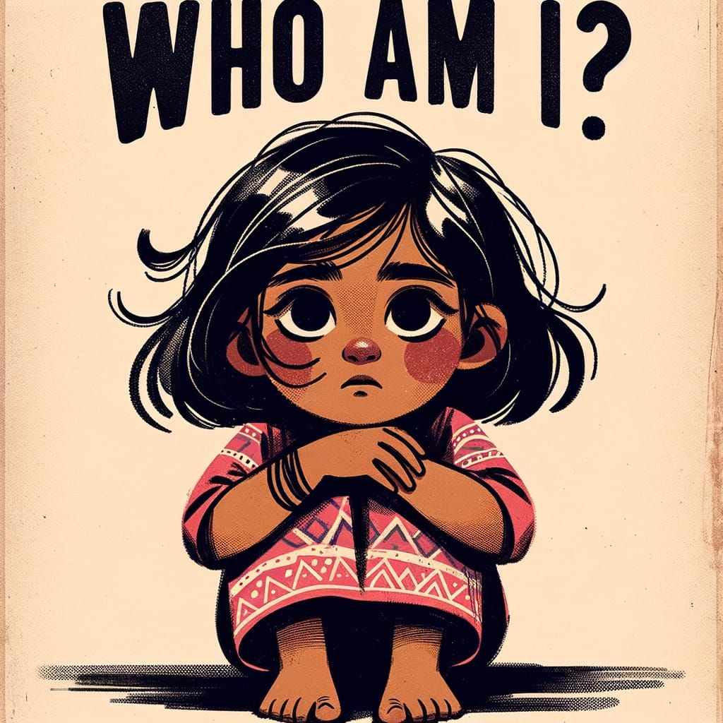 Little Girl Asks 'Who Am I?' Illustration