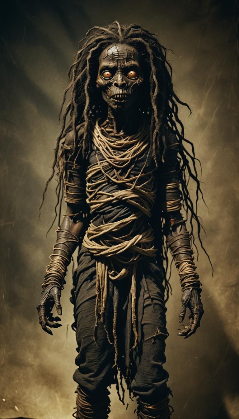 Scary Black Mummy in Film Noir Style
