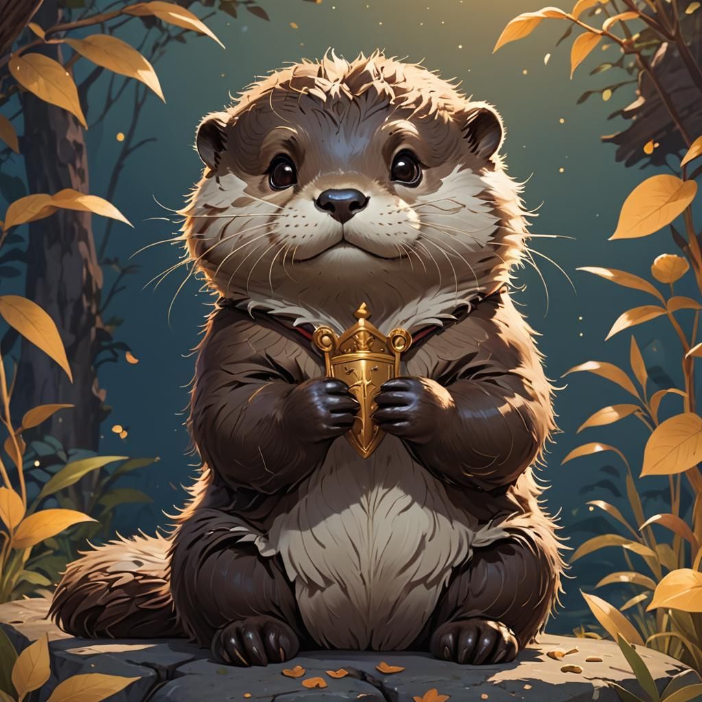 Cute Otter Knight in Ghibli-Style Illustration