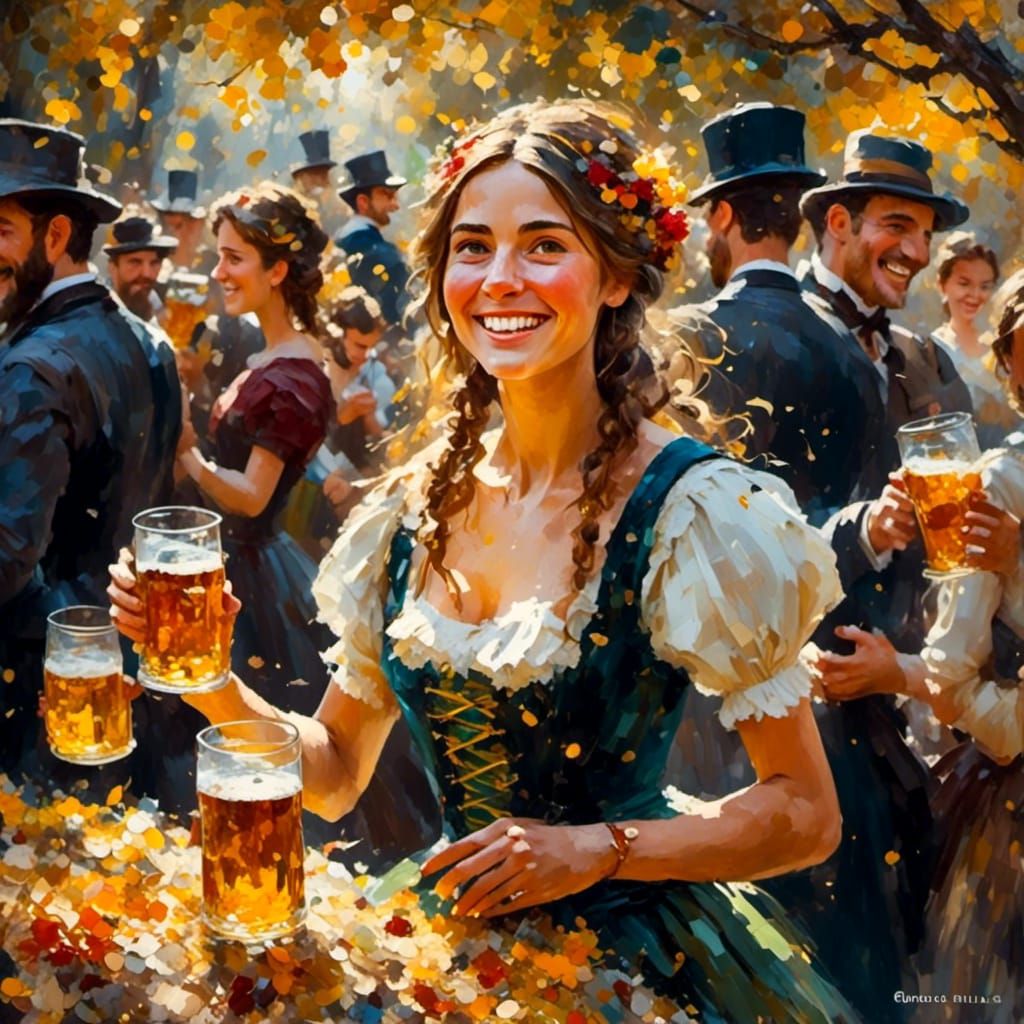 Bavarian Girl at Oktoberfest in Impressionist Style
