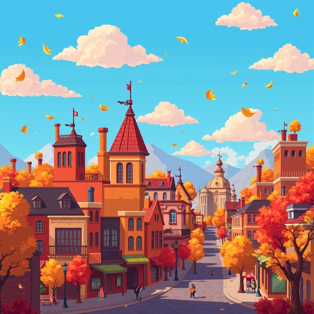 Pixel art of autumn city