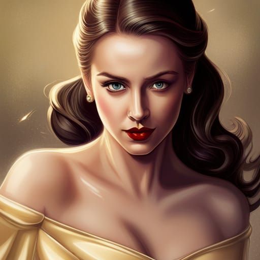 Belle in Gold Gown: 1940s Pin-Up Portrait