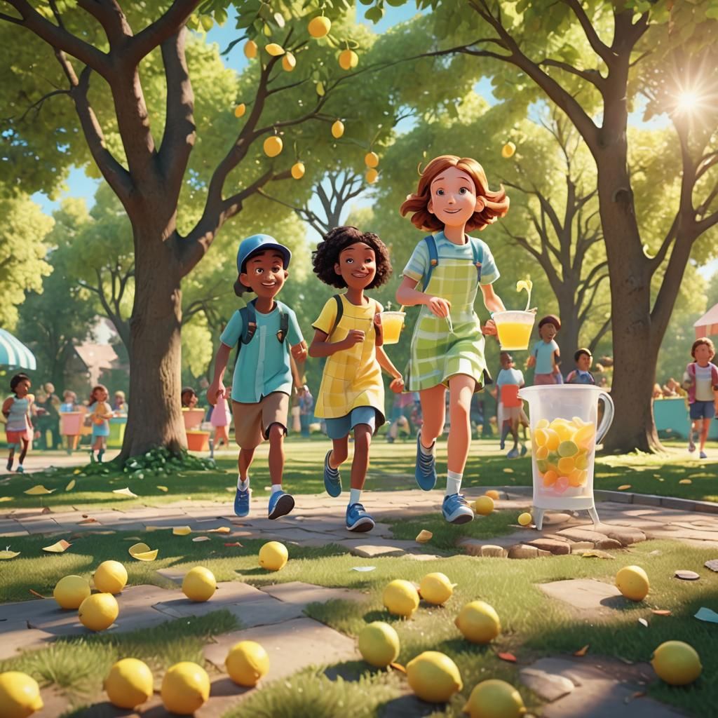 Kids' Lemonade Stand in Pixar-Style 3D Animation