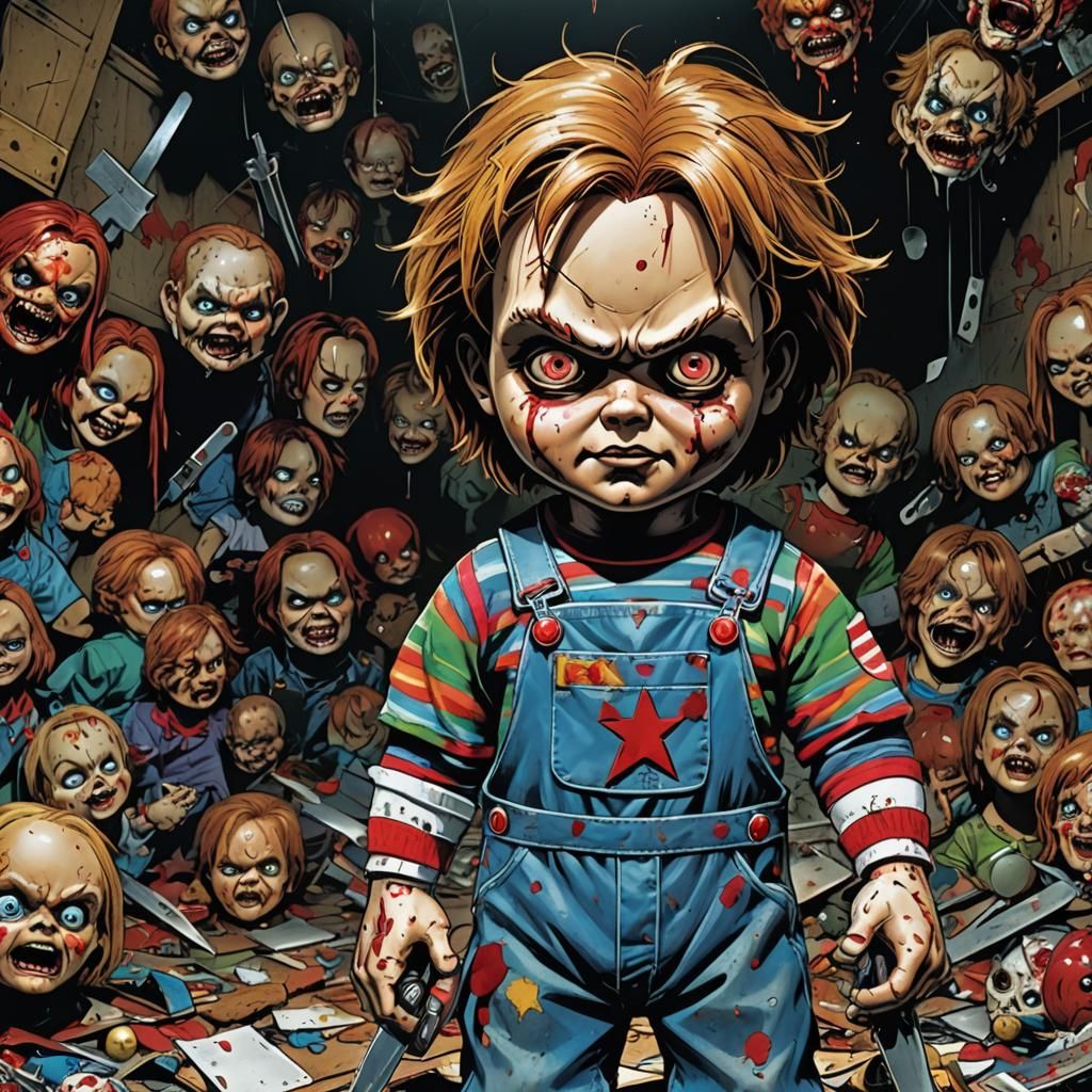 Menacing Chucky in Dark Comic Book Art