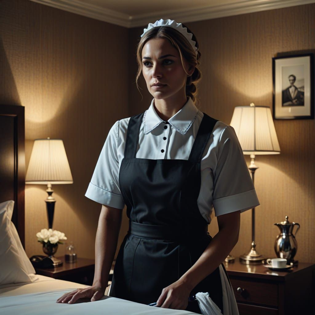 Hyper-Realistic Maid Cleans Hotel Room in Cinematic Style