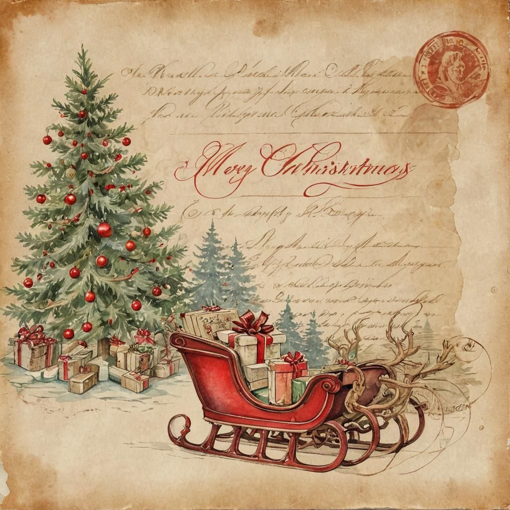 Vintage Christmas Sleigh in Watercolor Style