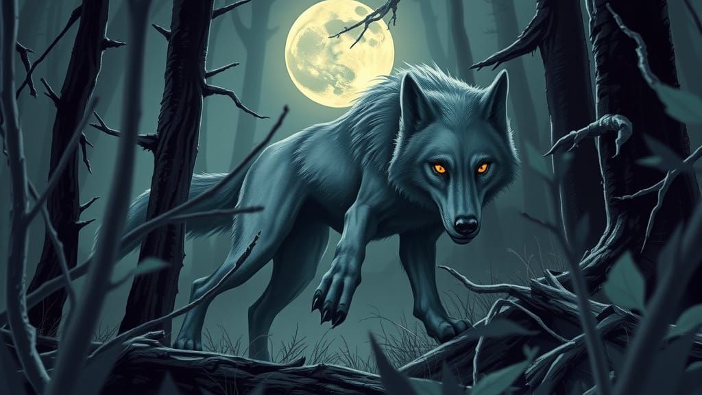 Majestic Female Werewolf Prowls Moonlit Forest