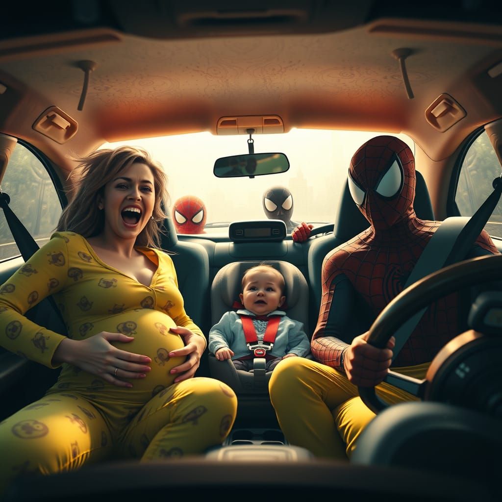 Pregnant Woman in Chaos with Spider-Man and Ghostface