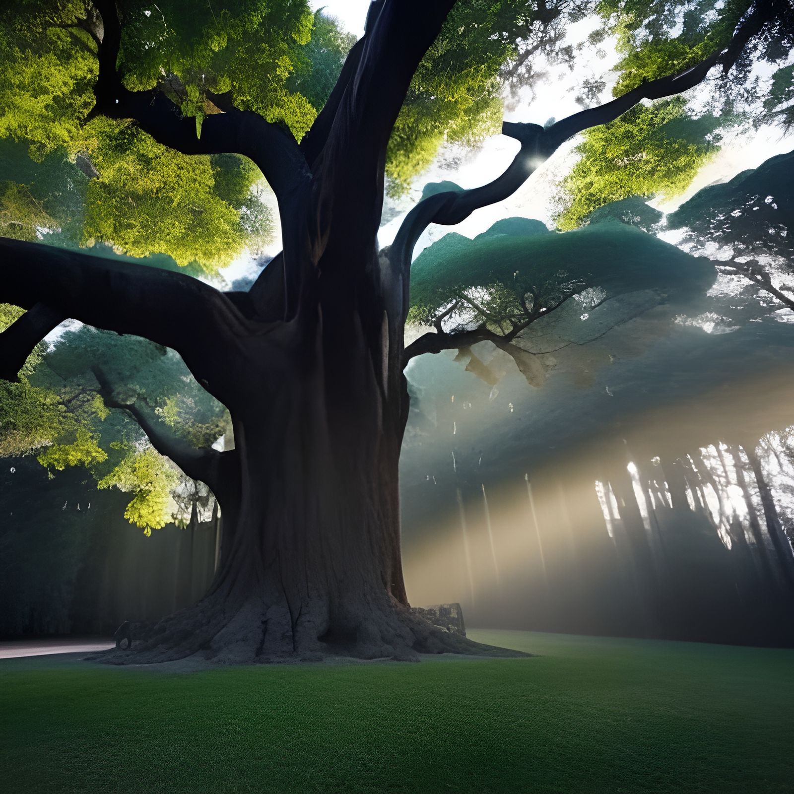 Breathtaking Baobab Tree with Worshipper in Mist