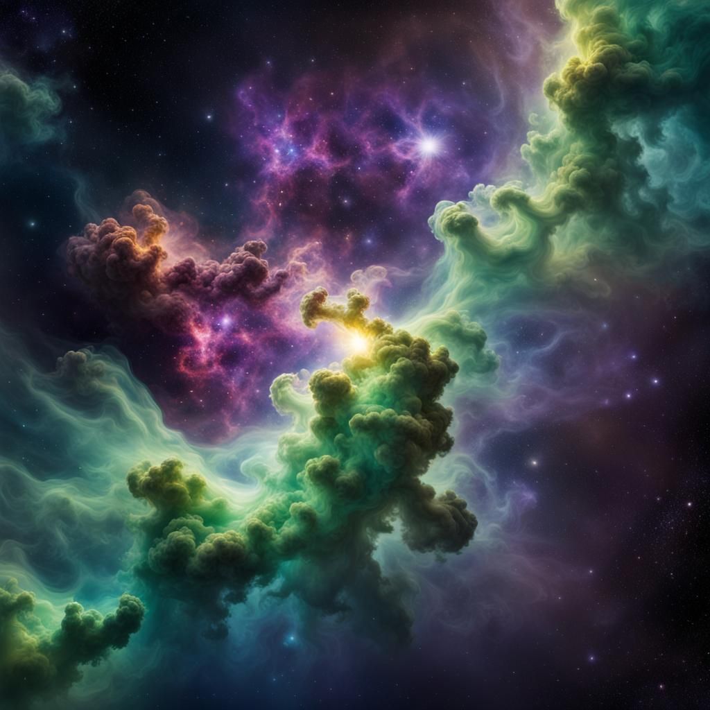 Colorful Nebula in Space with Gas Clouds