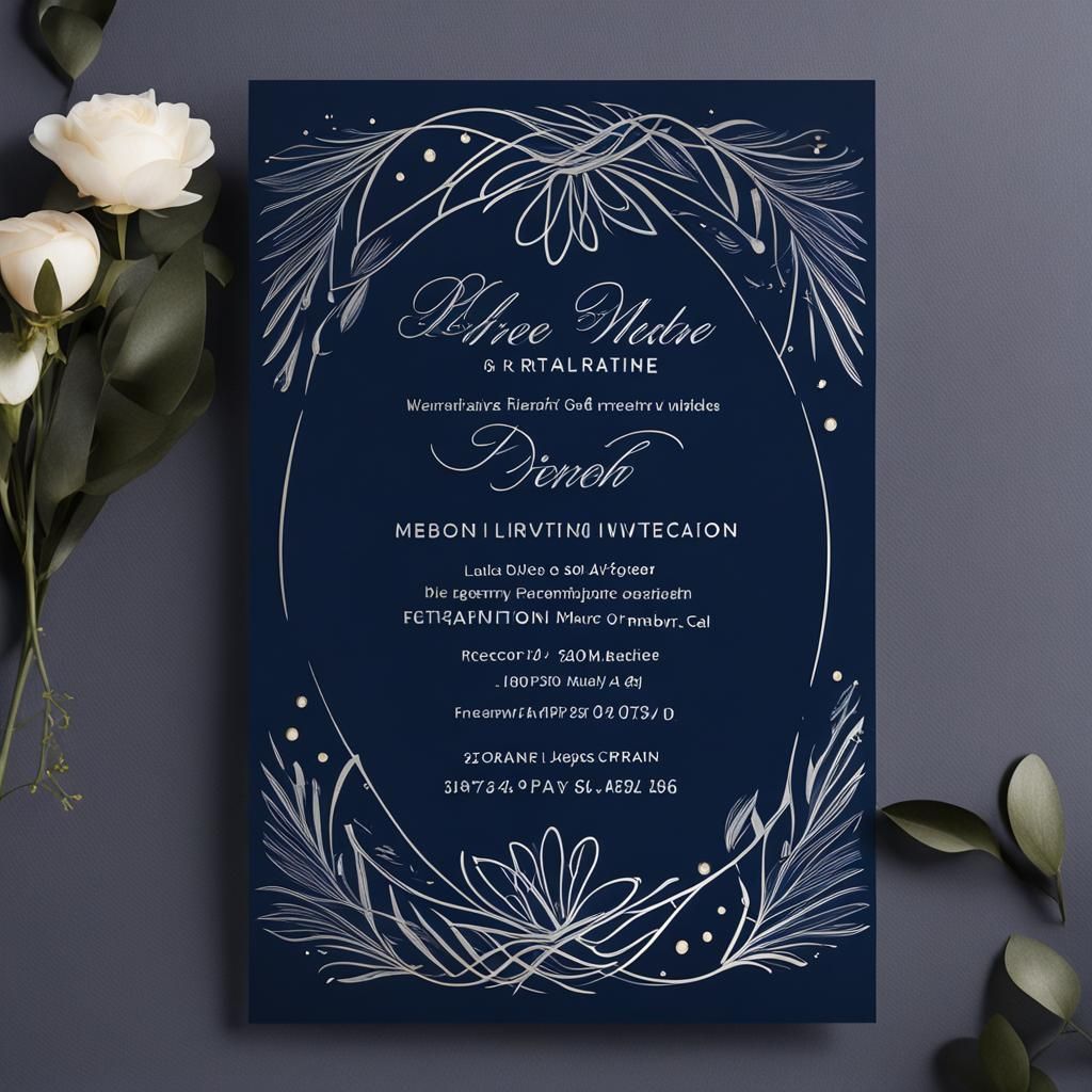 Navy Blue Minimalist Wedding Reception Invitation Card