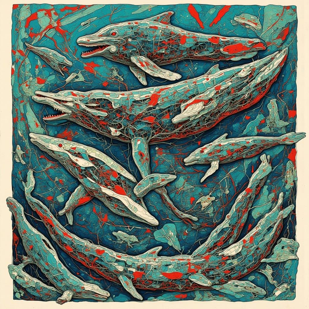 Majestic Whales Swimming in Deep Ocean Waters