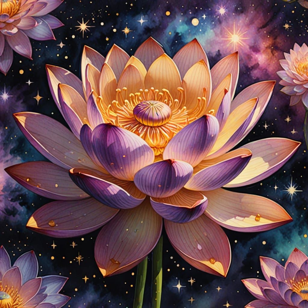 Blooming Space Lotus: Watercolor Digital Art