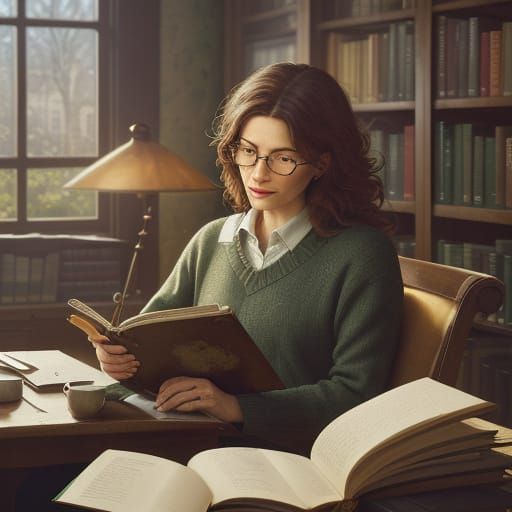 Cozy Library Scene in Gouache Style