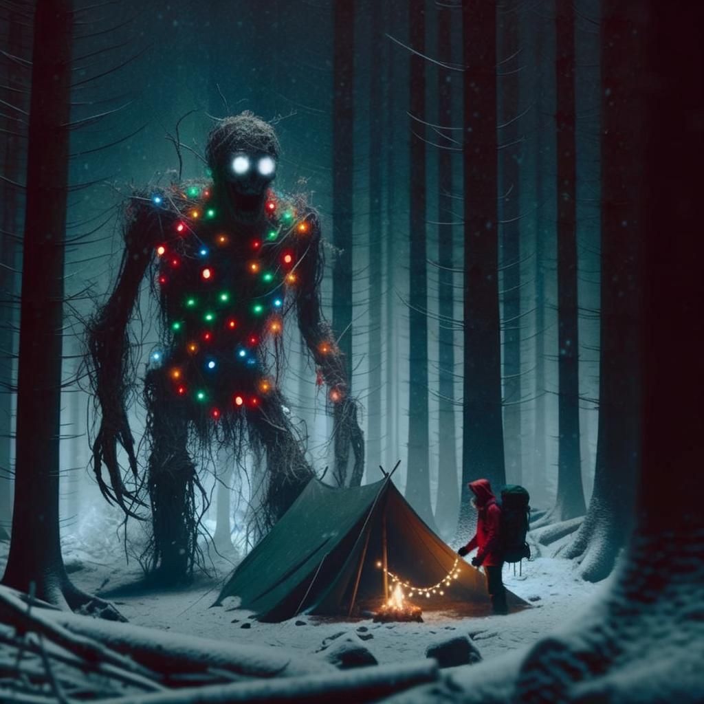 Eerie Forest Man with Glowing Eyes
