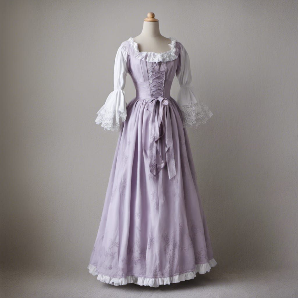 Rococo Pale Purple Peasant Dress on Dress Form