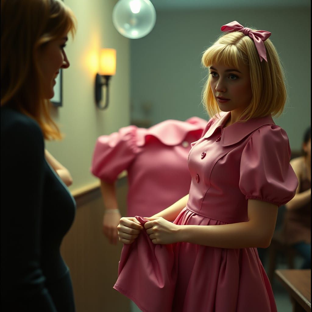 Elegant Man Surprised in a Feminine Outfit, Cinematic Film S...