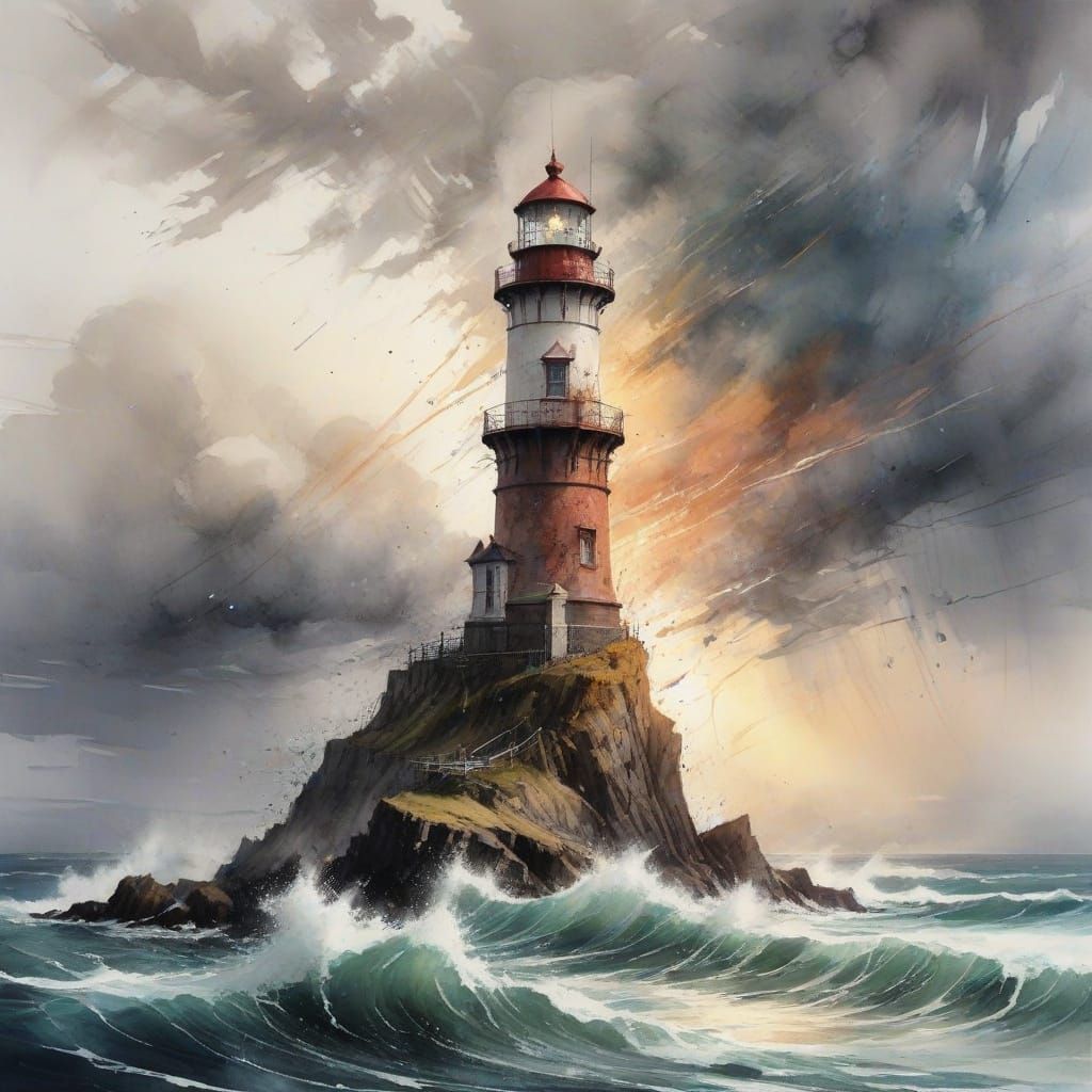 Stormbound Lighthouse Radiates Hope in Turbulent Skies