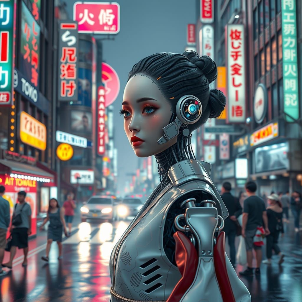 Japanese Robot Girl in Futuristic Neo-Tokyo: Cyberpunk Style