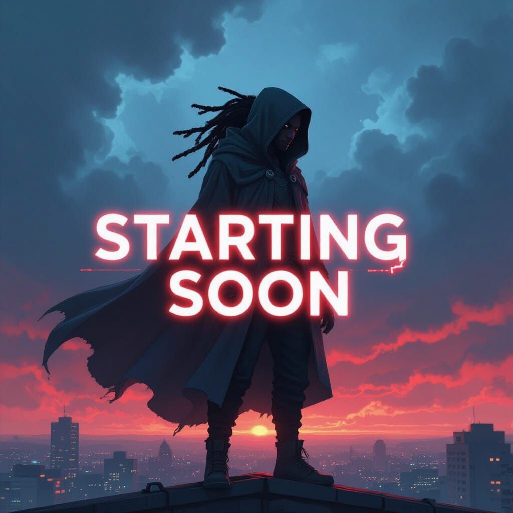 Anime-Inspired Figure Over Neon Cityscape