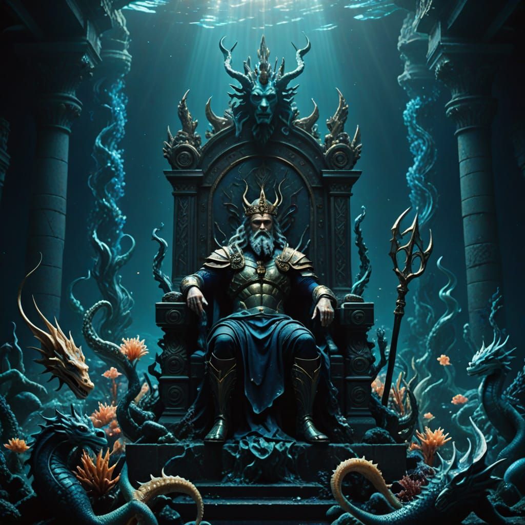 Epic Neptune on Throne in Hyperrealistic Style