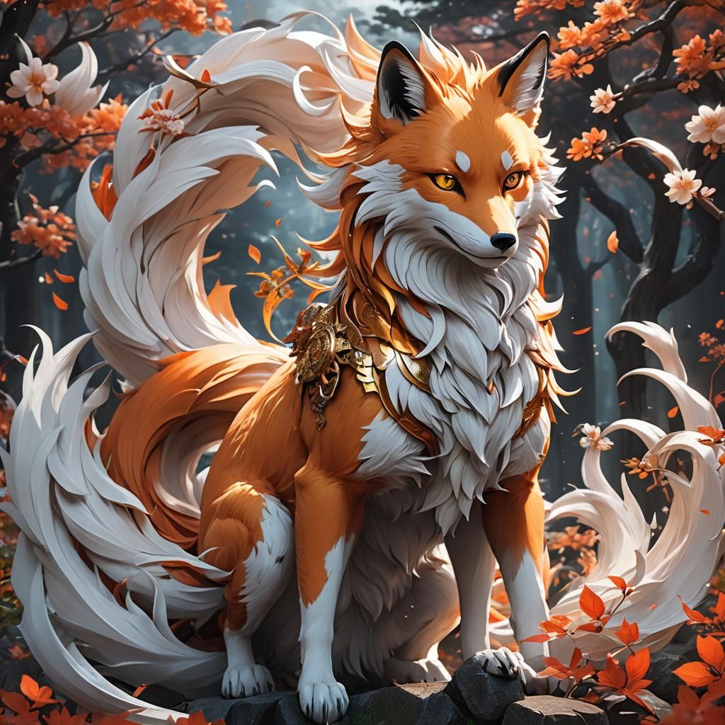Graceful Nine-Tailed Fox in 3D Anime Art