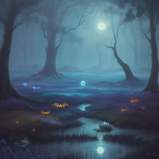 Cartoon Crawfish Dances in Dreamlike Moonlight