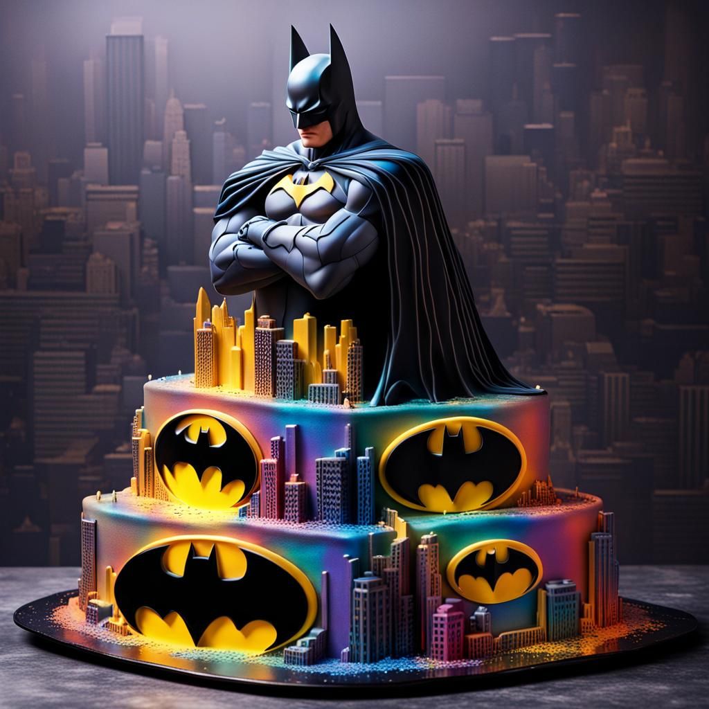 Batman in Gotham city birthday cake