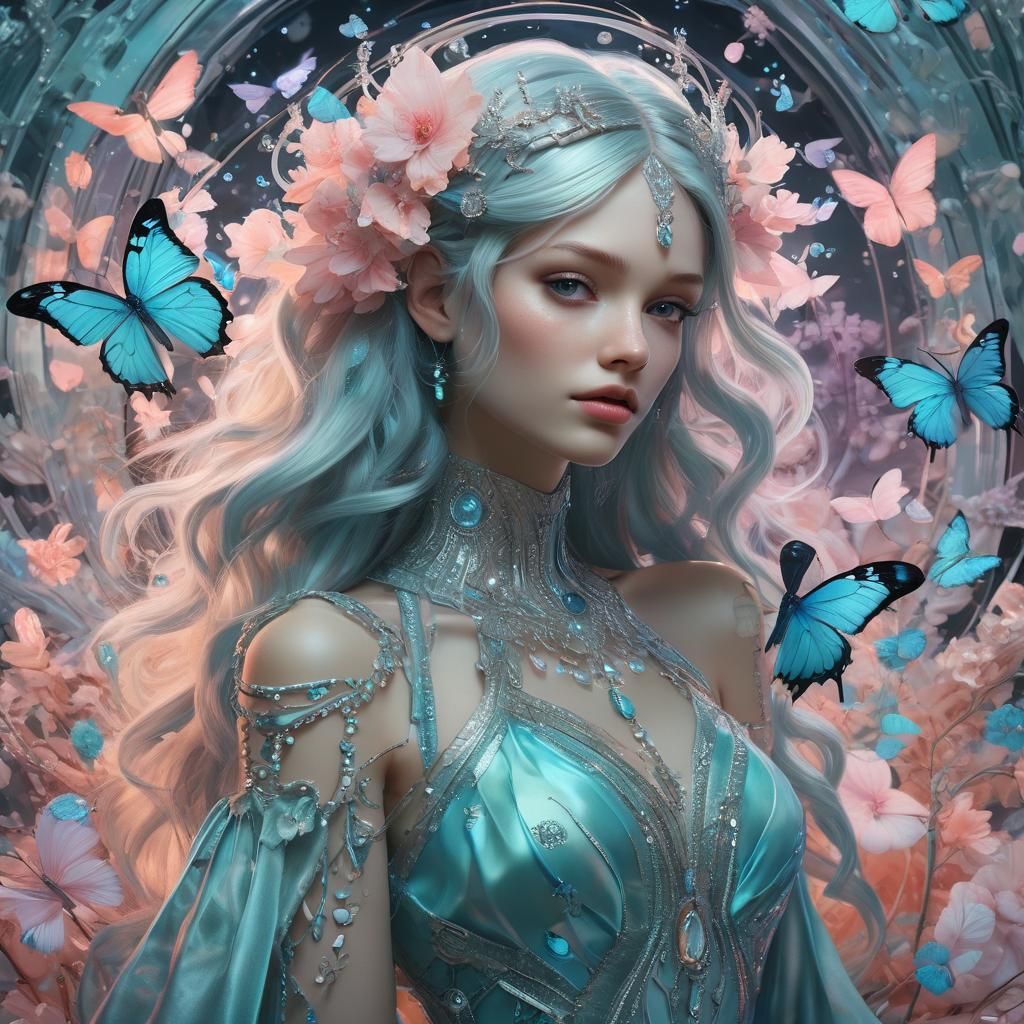 Slavic Girl Radiating Charm in a Futuristic Bioluminescent G...