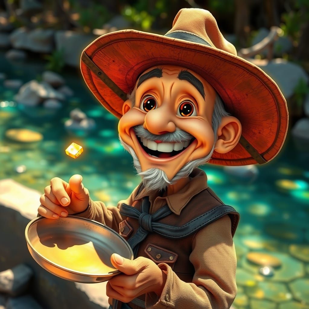 Gold Prospector's Joyful Find in Digital Art Style