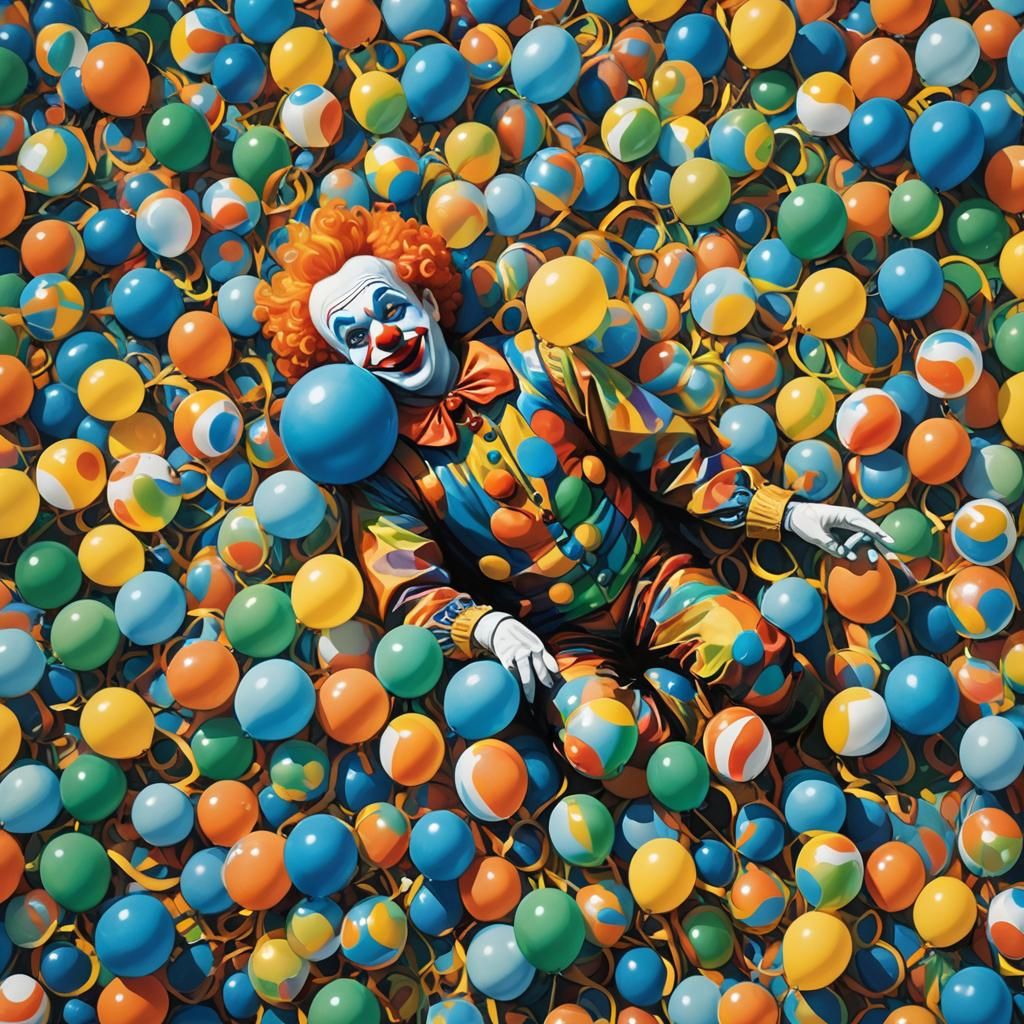 Clown Posing with Balloons in Abstract Expressionism
