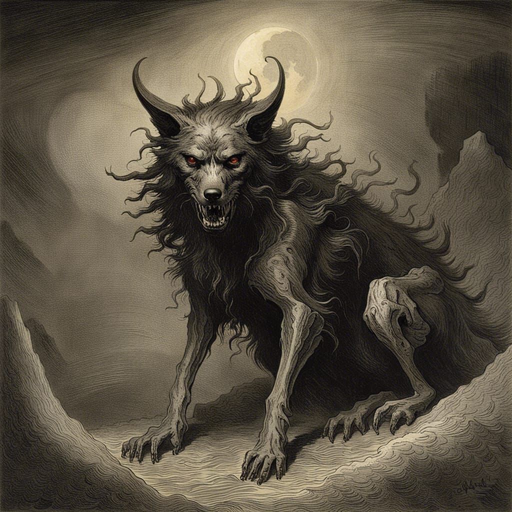 Menacing Hellhound in Gothic Horror Style